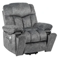 Chaise longue de massage électrique, chauffante, relevable, velours, avec télécommande et 2 porte-gobelets, capacité de charge 150 kg, Gris(m-2)