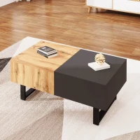 Wohnzimmertisch - Moderner, verschiebbarer Couchtisch mit verstecktem Stauraum, Holz- und Metallhalterung, 155x55x22 cm, Natürliche Farben(m-4)