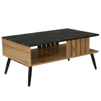 Table Basse de Salon Moderne en Style Patchwork, Design avec Bords en PVC, Huit Pieds, Modèle Structuré, , Entretien Facile, 90x54x40 cm, Bois Naturel(m-2)