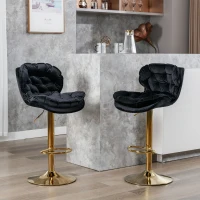 Set of 2 Adjustable Breakfast Bar Stools with Rolling Edge Backrest, Gold Legs, and 360° Rotatable Seat, Load-Bearing up to 136 kg, Black(m-1)