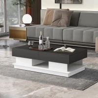 Table Basse de Salon Moderne Multifonctionnelle avec Plateau Relevable, Tiroirs Cachés et Étagère Extensible, 99x60x36 cm, Noir+Blanc(m-1)