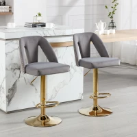 Set of 2 Adjustable Bar Stools with Hollow Backrest Design, Electroplated Gold Legs, 360° Rotatable, Seat Height 63.5-83.5 cm, Base 41x41 cm, Load-Bearing up to 136 kg, by Woltu, Grey(m-4)