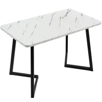 Modern Rectangular Marble Coffee Table with Metal Legs, Kitchen Table for Dining Room,V-shaped Support Legs, 117x68x75 cm, White/Black(m-2)
