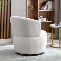 Fauteuil de Bureau Pivotant en Peluche Teddy avec Coussin Lombaire, Base en Métal Pivotante à 360°, Capacité 100 kg, 65x70x73 cm, Blanc(m-5)