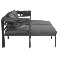 Gartenmöbel-Set mit Markise, Viersitzer, verzinktes Stahlrohr, abnehmbare und waschbare Sitzkissen, Grau(m-10)