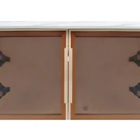 Table basse moderne avec plateau effet marbre et porte en verre trempé, tiroirs ondulés, poignées et pieds dorés, 100x50x40 cm, Blanc(m-9)