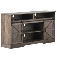 Petit meuble TV de style ferme avec 2 portes coulissantes et étagères réglables, adapté au salon et à la salle à manger, 150x40x81,5 cm, Gris délavé(m-2)