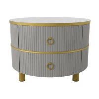 Runder Couchtisch MDF Metallbeine mit Schubladen für Wohnzimmer Gold+Grau(m-4)