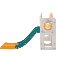 Toboggan pour enfants multifonctionnel 6 en 1 avec rampe, double plateforme, casiers, panier de basket et échelle，174x150x95 cm, Vert antique(m-6)