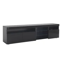 Moderner TV-Schrank mit LED-Beleuchtung, Hochglanz und Glaselementen, Schwarz(m-2)