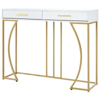 Console Table with 2 Drawers, Light Luxury Style Side Table with Metal Frame and MDF Top, 120x38x76 cm, White(m-2)