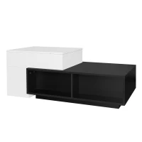 Kombi-Couchtisch mit Hebefunktion, Schwarz-Weiß-Design und verstecktem Stauraum, schwarz(m-7)