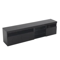 Moderner TV-Schrank mit LED-Beleuchtung, Hochglanz und Glaselementen, Schwarz(m-10)