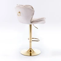 Set of 2 Kitchen Bar Stools with Rolling Edge Backrest and Gold Legs, 360° Rotatable Breakfast Bar Stools with Adjustable Seat Height, Beige(m-8)