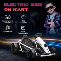 HOMCOM 24V Electric Go Kart for Kids, Drift Ride-On Racing Go Kart with 2 Speeds, for Boys Girls Aged 8-12 Years Old, White(m-4)