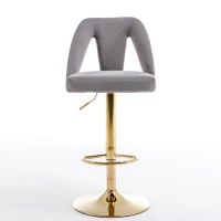 Set of 2 Adjustable Bar Stools with Hollow Backrest Design, Electroplated Gold Legs, 360° Rotatable, Seat Height 63.5-83.5 cm, Base 41x41 cm, Load-Bearing up to 136 kg, by Woltu, Grey(m-7)