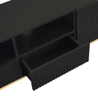 Meuble TV Mobile Moderne avec Détails Dorés, Deux Étagères et Deux Tiroirs, en Bois de Haute Qualité, 165x36x55 cm, Noir(m-9)