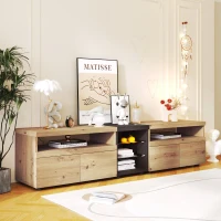 TV-Schrank mit Schubladen und Glastrennwänden im Farbblockdesign , Schwarz + Holz(m-1)