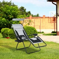 Outsunny Zero Gravity Lounger Chair, Folding Reclining Patio Chair with Shade Cover, Padded Seat, Cup Holder, Soft Cushion and Headrest for Poolside, Camping, Grey(m-13)