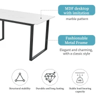 Telescopic Oblong Dining Table with Iron Metal Legs, MDF Marble Top, Extendable Table for Dining Room, Living Room, 180x80x75 cm, White(m-6)