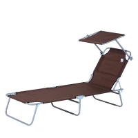 Outsunny Outdoor Foldable Sun Lounger, 4 Level Adjustable Backrest  Reclining Sun Lounger Chair with Angle Adjust Sun Shade Awning for Beach, Garden, Patio, Brown(m-11)