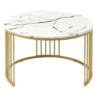 Lot de 2 tables basses gigognes modernes en MDF, finition effet marbre et structure métal, 70x70x47 cm et 45x45x40 cm, Blanc(m-10)