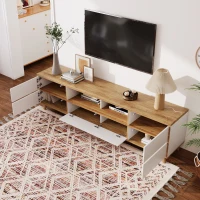 TV-Schrank im Landhausstil, mit Fächern und Türen für stilvolle Wohnzimmer-Einrichtung, Weiß und Holzfarben,(m-7)