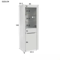 Vitrine Moderne avec Éclairage LED et Étagères, Idéale pour Cuisine, Salon et Bureau, en Aggloméré, 60x35,5x165 cm, Blanc(m-3)
