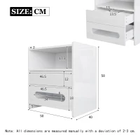 Table de chevet moderne avec lumières LED et 2 tiroirs, table de nuit pour chambre à coucher, 50x40x58 cm, Blanc(m-3)