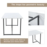 Modern Oblong Dining Room Table with L-Shaped Support Legs, Marble Top Extendable Table with Metal Frame, 140x80x75 cm, White+Black(m-5)