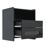 Table de chevet intelligente avec télécommande et grand espace de rangement, avec éclairage LED intégré et 2 tiroirs, mélamine, 50x40x58 cm, Noir(m-2)