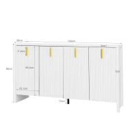 Crédence Moderne Minimaliste avec Poignées Dorées et Étagères Réglables, 140x38x80 cm - Parfaite pour Cuisine et Salon, Blanc(m-3)