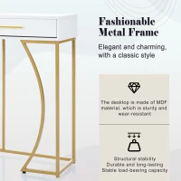 Console Table with 2 Drawers, Light Luxury Style Side Table with Metal Frame and MDF Top, 120x38x76 cm, White(m-6)