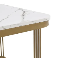 Ensemble de Tables Basses Gigognes en Marbre Poli avec Détails Dorés et Tiroirs, 60x60x45 cm + 50x50x34 cm, Blanc(m-11)