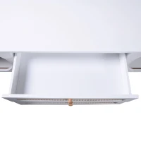 TV-Schrank im Landhausstil mit Rattanseiten, Türen und Schubladen aus Massivholz, Weiß(m-7)