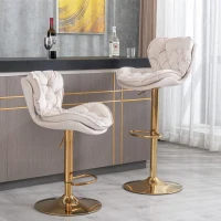 Set of 2 Kitchen Bar Stools with Rolling Edge Backrest and Gold Legs, 360° Rotatable Breakfast Bar Stools with Adjustable Seat Height, Beige(m-1)