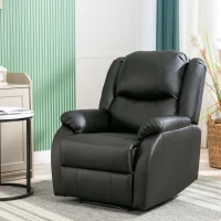 Fauteuil de Relaxation Inclinable Manuel en Similicuir avec Repose-pieds Intégré et Poche Latérale, 80x90x100 cm, Noir(m-1)