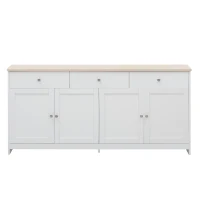 Sideboard Landhausstil Weiß 160 cm mit Schubladen für Wohnzimmer und Esszimmer, Holzmaserung(m-2)