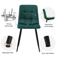 Set of 4 Velvet Upholstered Dining Chairs with Metal Frame and Backrest, 44x41x86 cm, Green(m-6)