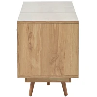 Meuble TV scandinave en rotin pour écrans jusqu'à 80 pouces, console avec portes en rotin, pieds en métal et espace de rangement, naturel(m-7)