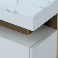 Table Basse de Salon Moderne Rectangulaire avec Plateau en PVC Effet Marbre et 2 Tiroirs, 100x50x40 cm, Blanc(m-8)