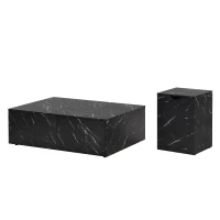 Table basse multifonctionnelle gigogne modulable en marbre, grande table avec tiroirs, petite table avec rangement, 100x33,5x70 cm + 32x32x50 cm, Noir(m-6)