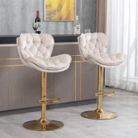 Set of 2 Kitchen Bar Stools with Rolling Edge Backrest and Gold Legs, 360° Rotatable Breakfast Bar Stools with Adjustable Seat Height, Beige(m-4)