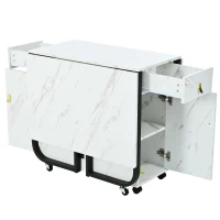 Folding Dinning Table with Goldplated Handles, 3 Extensive Modes for Learning&Dinning, Metal Frame - White/Black(m-10)