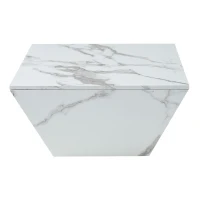 Table Basse Moderne Trapézoïdale en MDF avec Finition Marbre, 2 Tiroirs, Design Unique et Stable, 70x70x37 cm, Blanc(m-6)