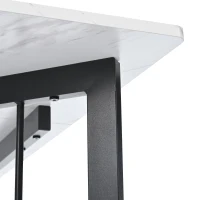 Kitchen Table in Oblong Shape with V-shaped Support Legs, Extendable Table with Marble Top, Metal Frame, 140x80x75 cm, White+Black(m-11)