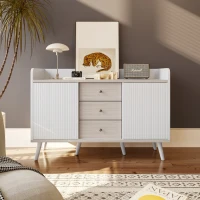 Modernes Sideboard mit Schiebetüren und Schubladen, Vielseitiger Stauraum für Wohnzimmer und Schlafzimmer, Weiß+Holzoptik(m-8)