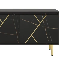 Grand Meuble TV Scandinave 200x35x60 cm pour TV jusqu'à 90 pouces avec 3 Portes et Design Moderne, Noir(m-9)