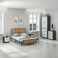 HOMCOM Bedroom Furniture Set, Wardrobe with Hanging Rod, 4 Drawer Chest of Drawers, 2 Bedside Tables with Storage, White and Black(m-2)