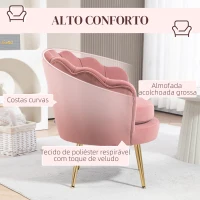 HOMCOM Poltrona de Sala Estofada em Veludo com Encosto em Forma de Concha e Pernas Douradas 76x67x74 cm Rosa(m-5)